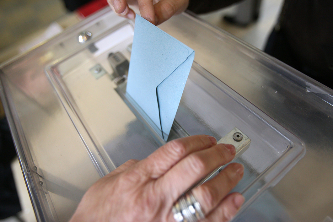 Election envelope and ballot box. Polling station. France.